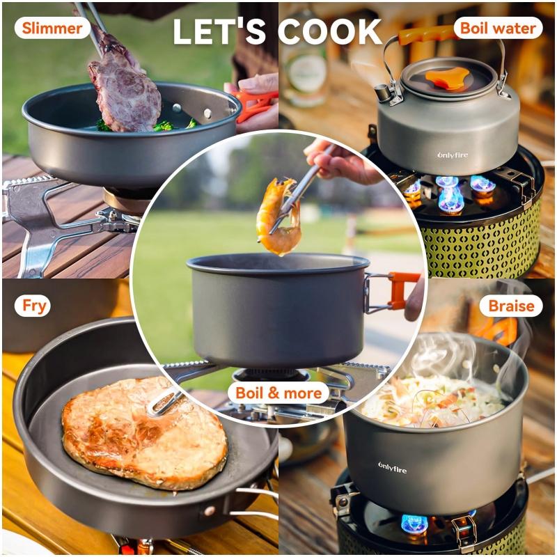 Portable Lightweight Camping Kitchen Cooking Mess Kit Aluminum Outdoor Travel Pots and Pans Set for Camping and Travel