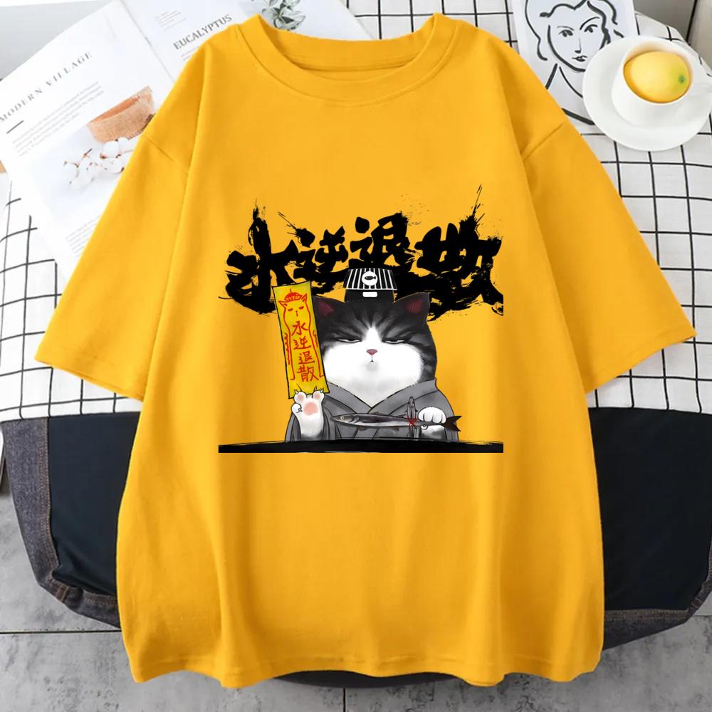 Fun Chinese Water Reversal Scattering Printing Summer T-shirt for Men's Retro Short sleeved Harajuku Leisure Cotton Top