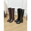 Cowhide Version~ Miu Series Leather Thick-soled High-heeled Boots But Knee-length Boots Women's Legs Long Thick-heeled High-heeled Knight Boots