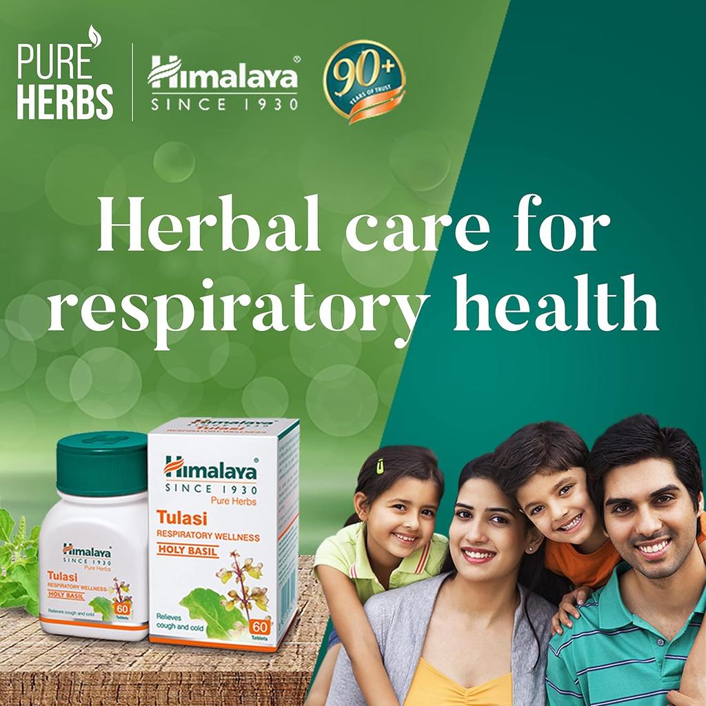 Himalaya Tulasi Pure Herbs Respiratory Wellness Tablets 60 Count For Cough Relief Cold Support Natural Herbal Supplement Daily Breathing Aid
