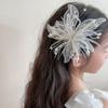 Fashion Sequin Lace Feather Hair Clip Mesh Beads Flower Hairpin Edge Clip Headwear Bridal Wedding Headwear Girl/Women