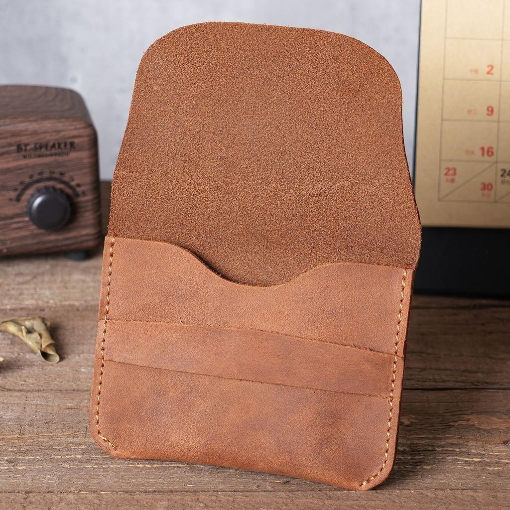 Handmade Crazy Horse Genuine Cow Leather Men's Card Holder Ultra Slim Compact Multi Card Slots Minimalist Leather Card Wallet