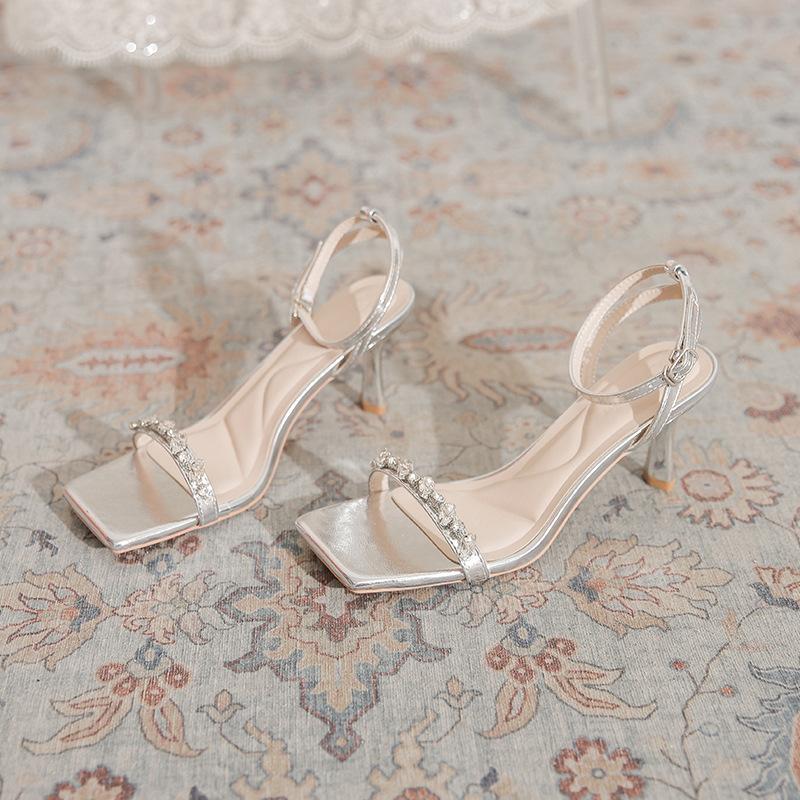 Size 35-40 Rhinestone Women Summer Sandals Female Heeled Sandal 2025 New Ladies Elegant Sandals Woman Dress Shoes