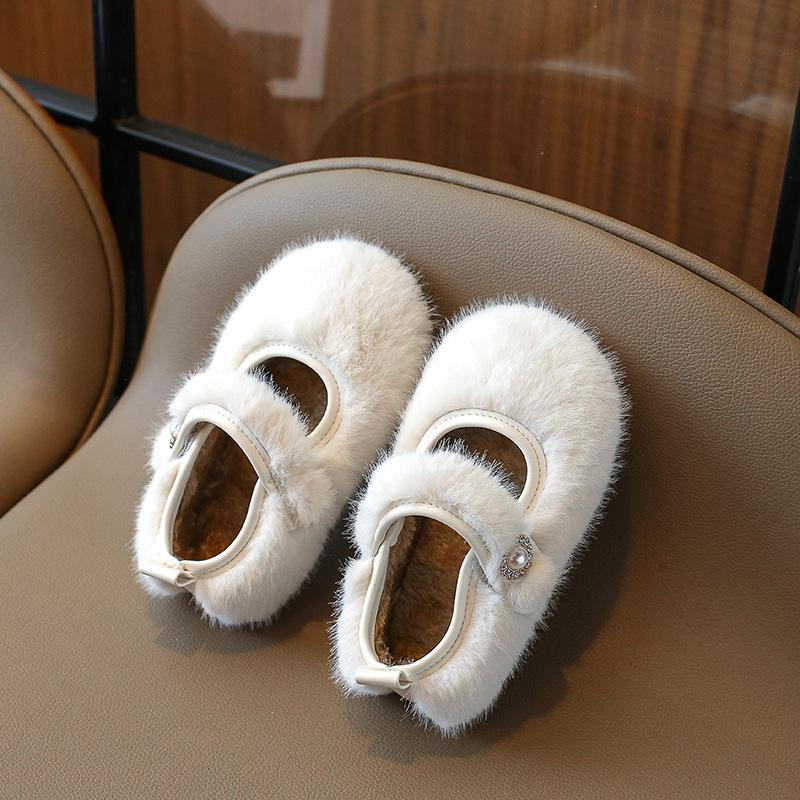 Children s furry shoes, new winter model for girls, plush baby cotton shoes, warm shallow loafers for toddlers, trendy 21 бежевый