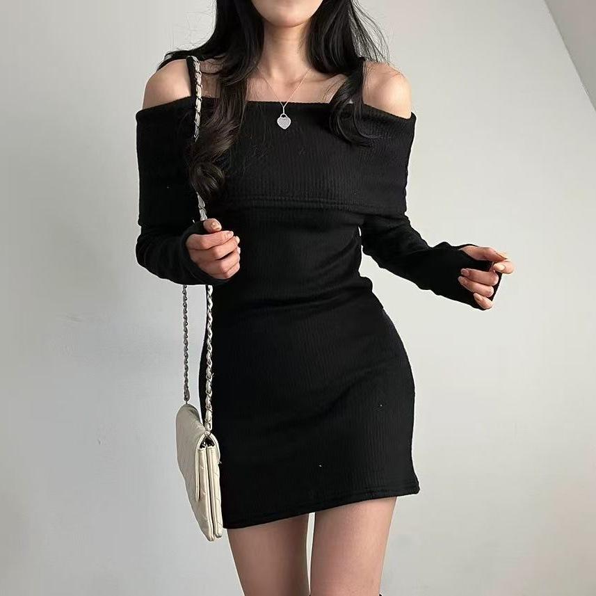 Korean Style Petite Spicy Girl Bodycon Dress: One-Shoulder Camisole with Lapel, Hip-Hugging Short Skirt for Spring/Autumn