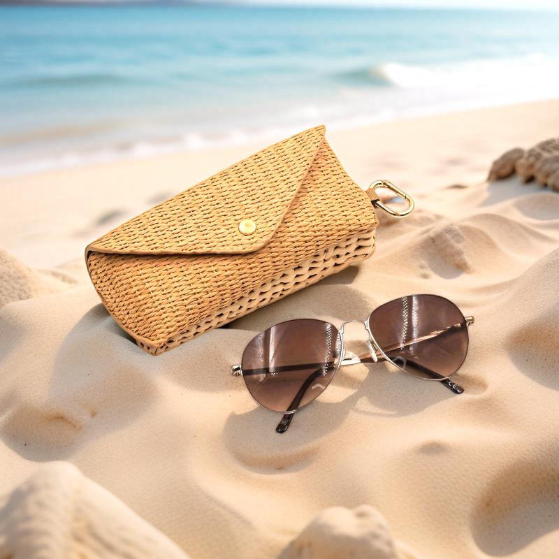 Durable Pp Material Woven Straw Eyeglass Case - Chic Soft Protective  Glasses Pouch With Hook For Women'S