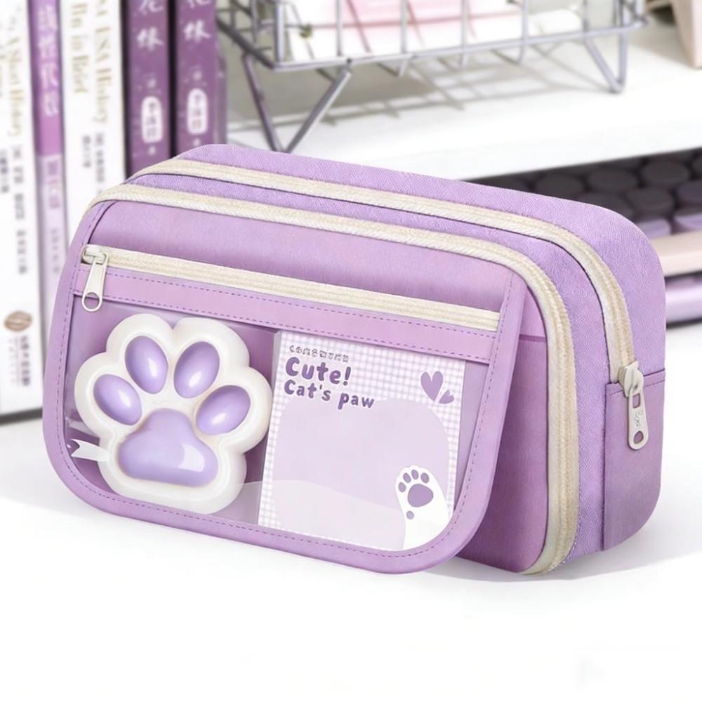 Cute Stationery Bag Large Capacity Pen Pouch Cartoon Cat Paw Pencil Case Storage Use