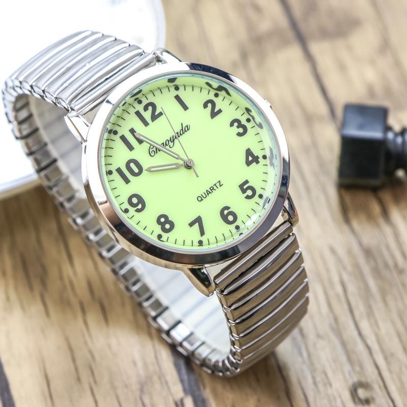 Large Number Luminous Elderly Quartz Watch with Waterproof Stainless Steel Elastic Band
