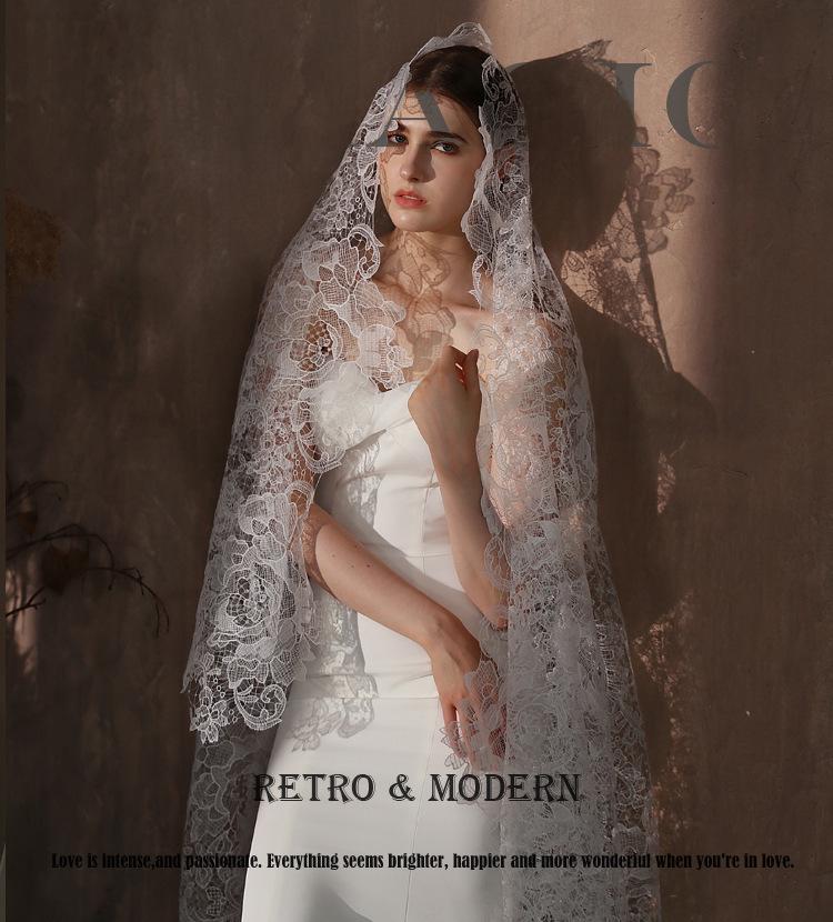 V311 White Lace Bridal Veil: Single-Layer, High-End Influencer Photo Prop