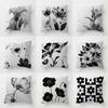 Black White Flower Pillow Covers Cartoon Sofa Decorative Home Double-sided Printing Short Plush Cute Cushion Cover