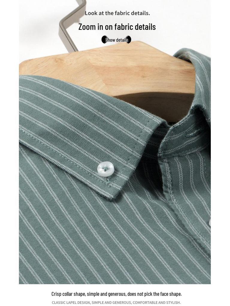 Pánská bavlněná oxfordská košile s pruhy na podzim/zimu - Ležérní, prodyšná, s dlouhým rukávem, nemačkavá.