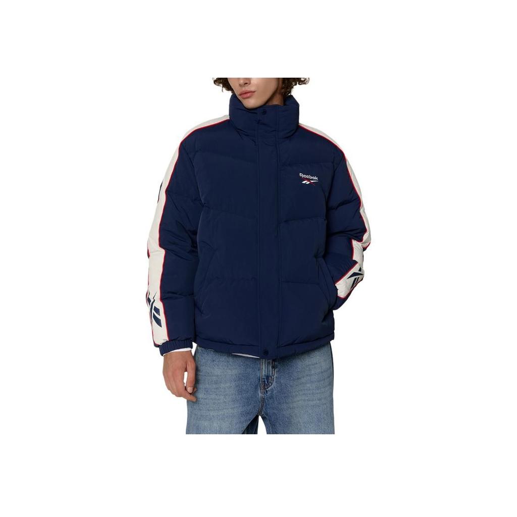 Reebok Color Block Stand Collar Zipper Long Sleeve Down Jacket Unisex outerwear Navy-Blue REJU4FD54N3