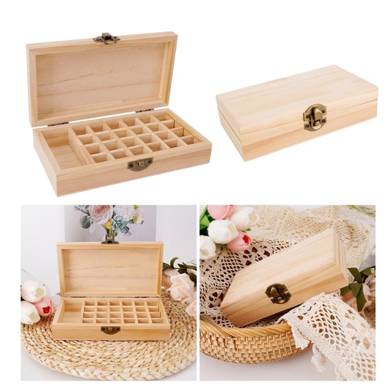 Functional Wood Essential Oil Container Natural Wood Essences Organizers with 25Bottles Holder Slot for Beauty Salon