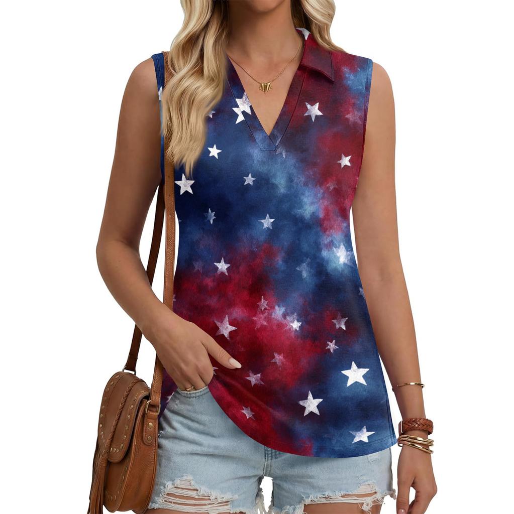 Women's Fashion Casual Lapel Sleeveless Color Shirt Women's V-Neck Up Tops