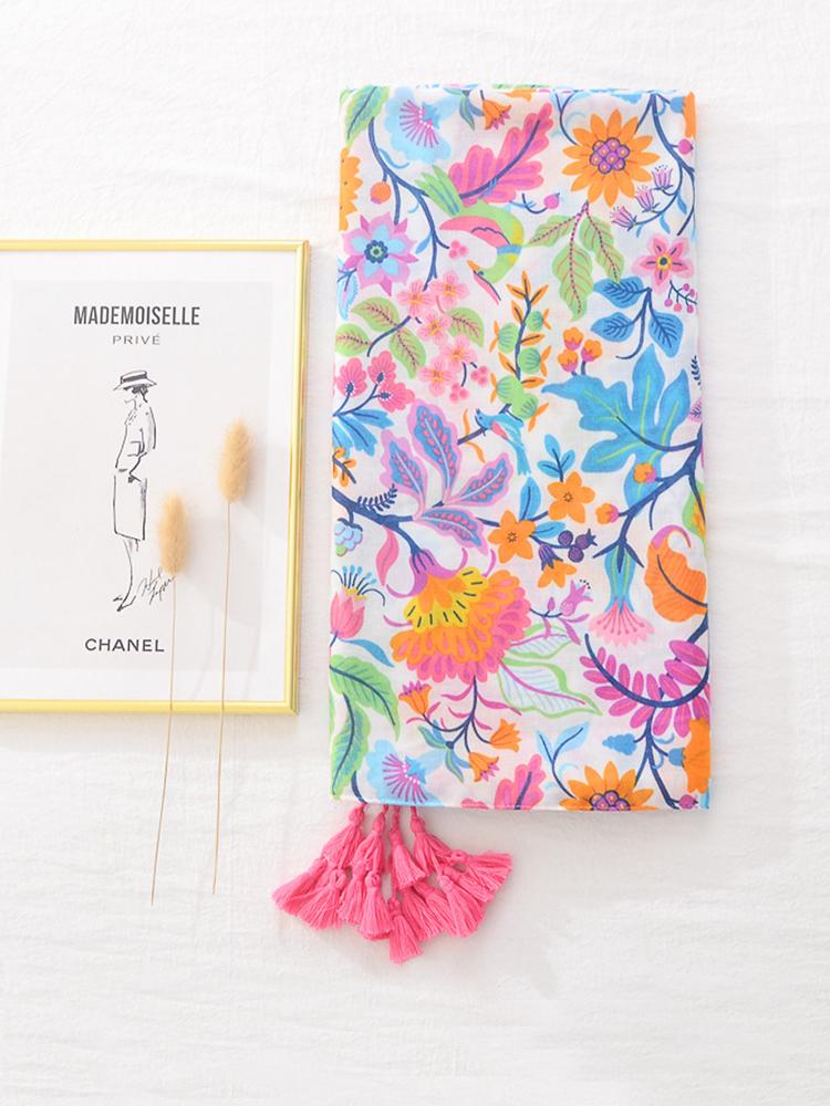 Cotton Linen Women Silk Scarf Sweet Cute Soft Floral Beach Shawl Foulard Femme Mujer Pareo Muffler Bufanda Stoles Hijab Bandana