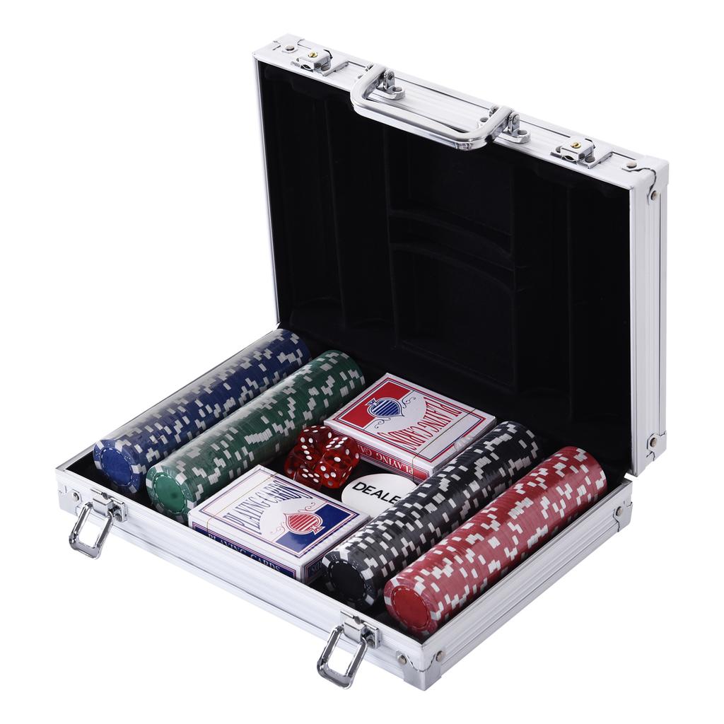 Poker Case Poker Set 200 Poker Chips 2x Card Deck 5x Dice 1x Aluminum Case Poker Set Chips Case Aluminum + Polystyrene 29.5x20.5x6.5 cm