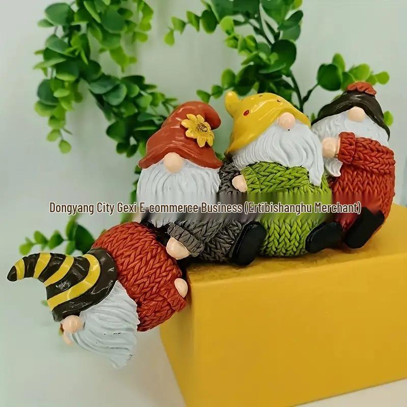 Christmas Gnome and Bear Resin Ornament for Shelf or Desktop