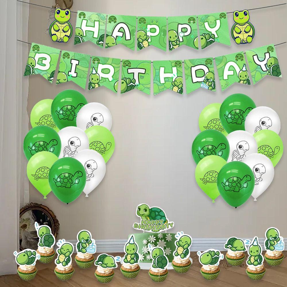 Latex Turtle Party Supplies Set Green Turtle Cake Topper Happy Birthday Banner  Boy