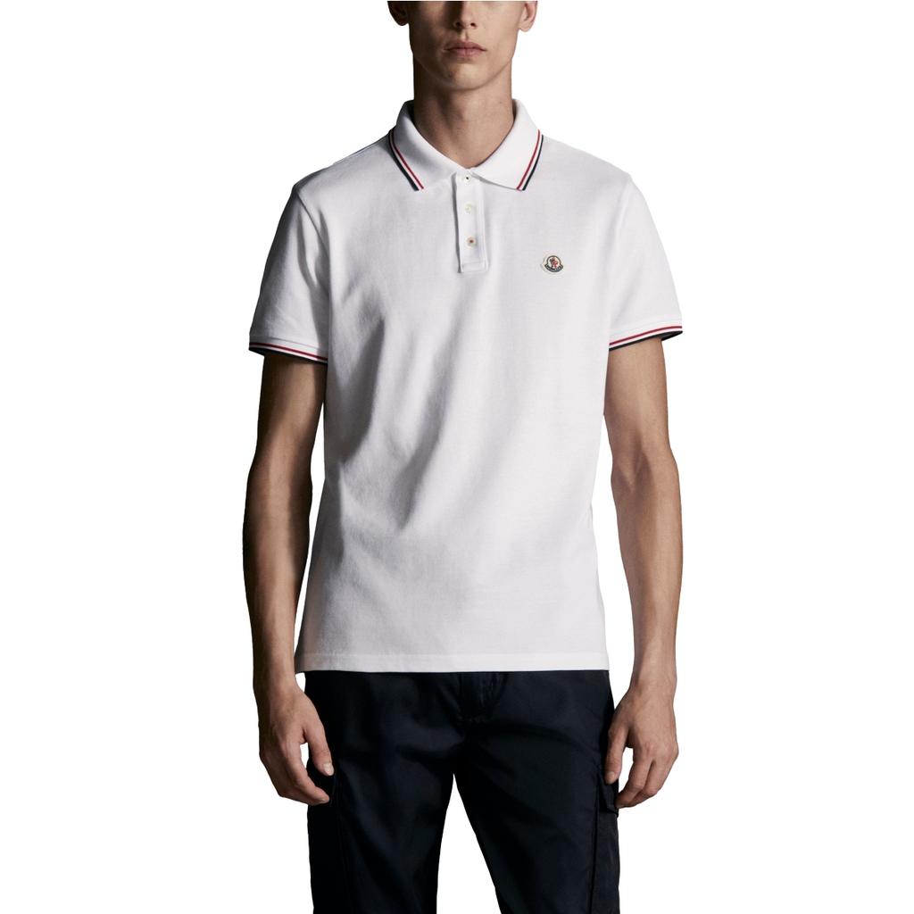 Moncler SS24 Úzký střih Tříbarevný pletený límec Krátký rukáv Polokošile Pánské Polokošile Bílá J10918A7030084556001
