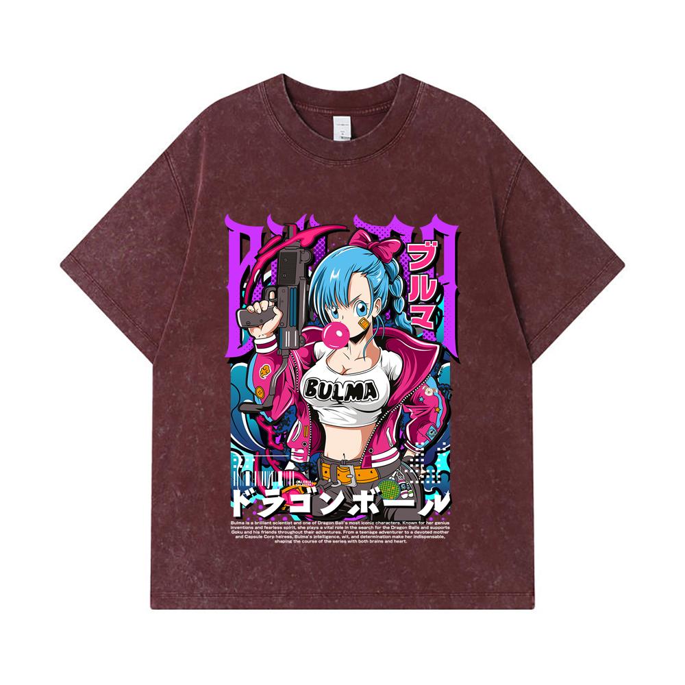 275 GSM Washed T-shirts 100% Cotton Dragon Ball V66 Bulma Print Unisex Heavy Cotton T Shirt