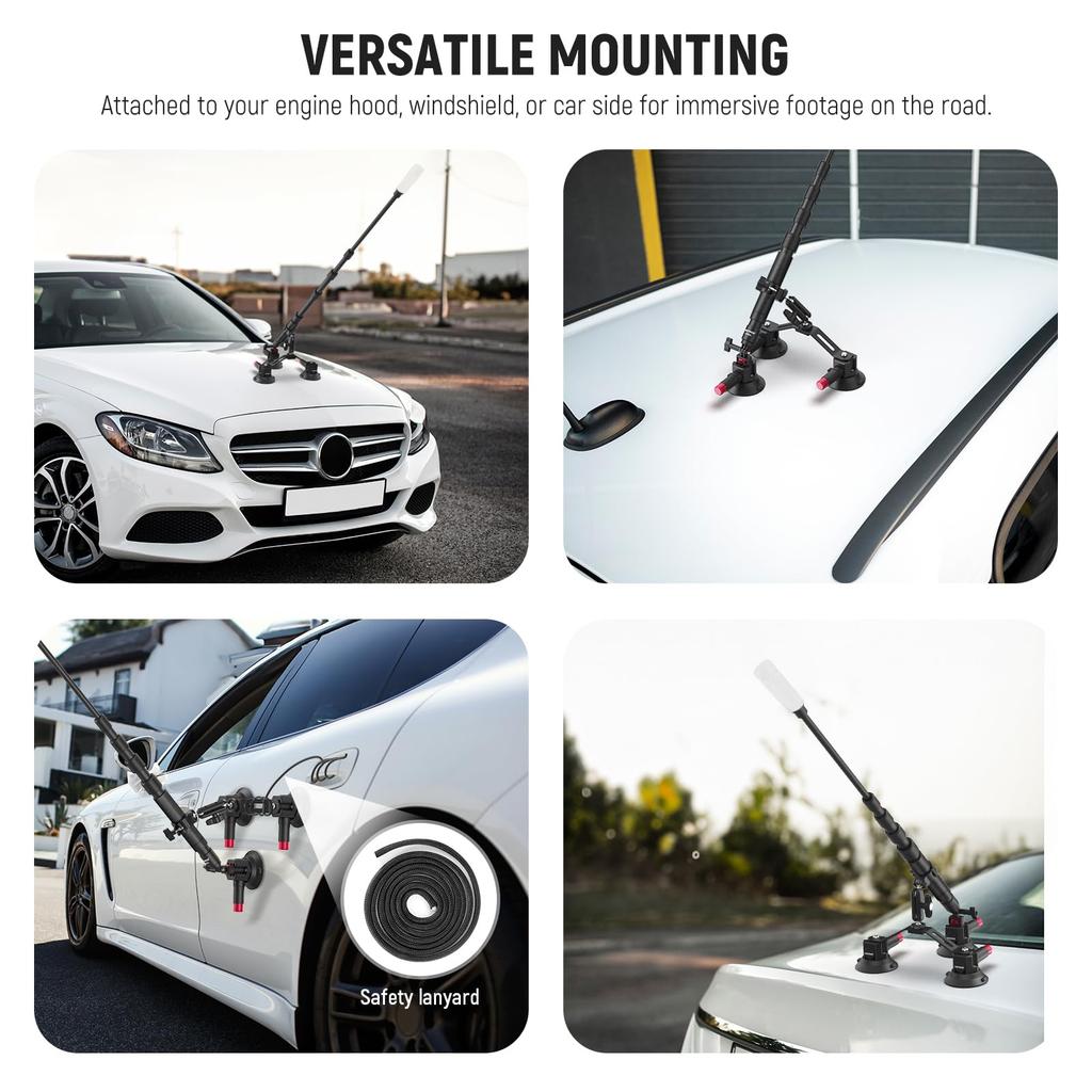 NEEWER Dreifache Saugnapf-Autohalterung Schnellwechsel-Magic-Arm-Kamerahalterung für Außenverlängerungstuch Kompatibel mit OSMO Pocket 3 Creator und X5