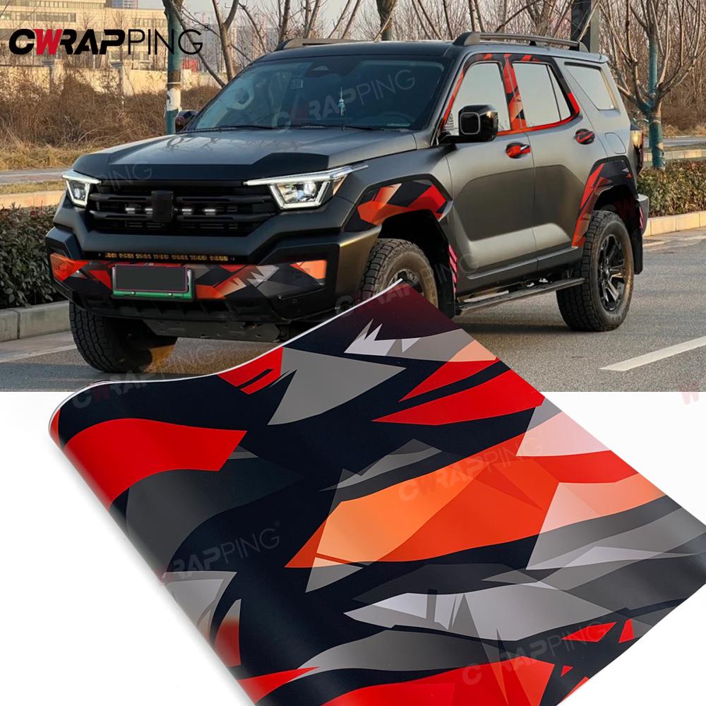 Red Geometric Camouflage Vinyl Film Custom Size for Bike Console Laptop Skin Scooter Motorcycle Decor Outdoor Decoration Films