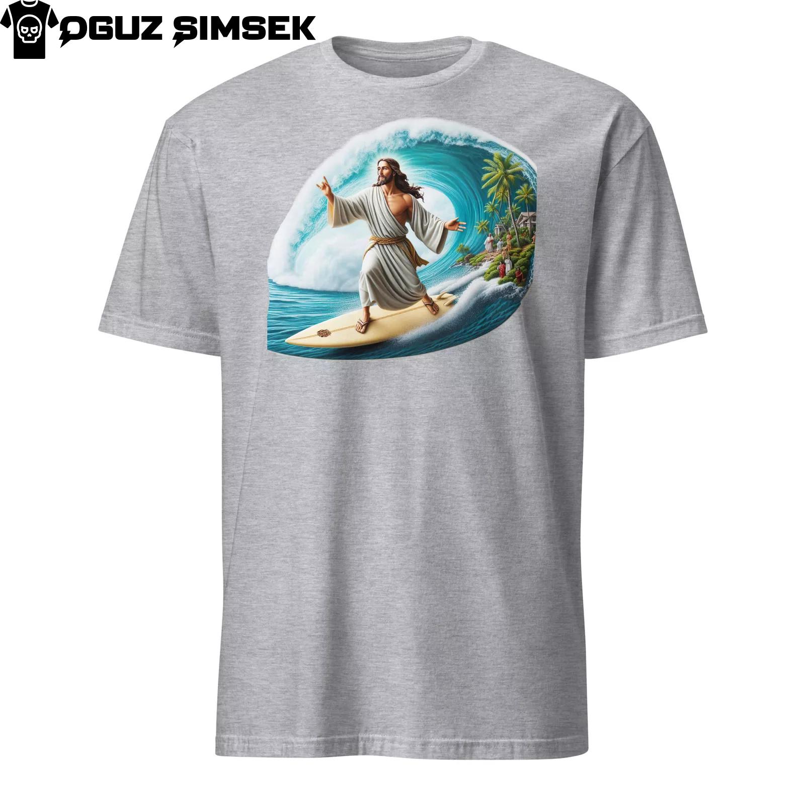 Unique Jesus Christ Surfing Unisex T-Shirt Mens Womens Tees Top | Religious Graphic Tee S