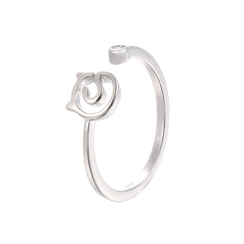 Wind Cute Lines Kitten Flash Diamond Ring Japanese Student Cute Pet Animal Open Ring