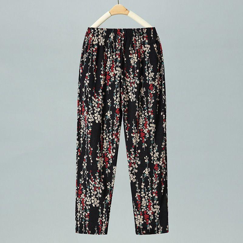 

New Summer Fashion Minimalist High Waisted Middle-aged and Elderly Women s Oversize Loose Casual Printed Ice Silk Pants XL червоний