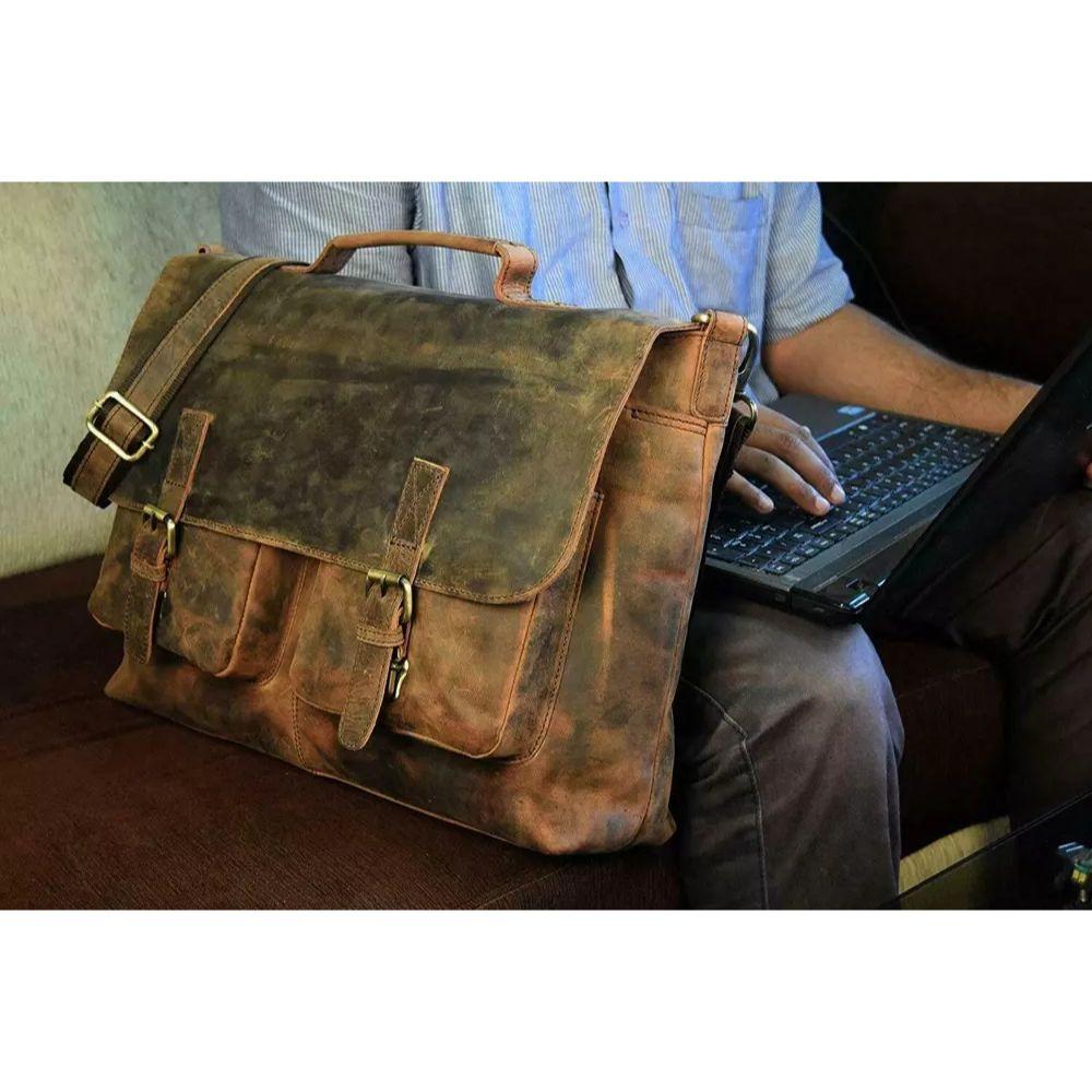 

16-дюймовая кожаная сумка-мессенджер для ноутбука в стиле ретро Buffalo Hunter, НОВЫЙ портфель 12 x 16 x 5 in коричневый