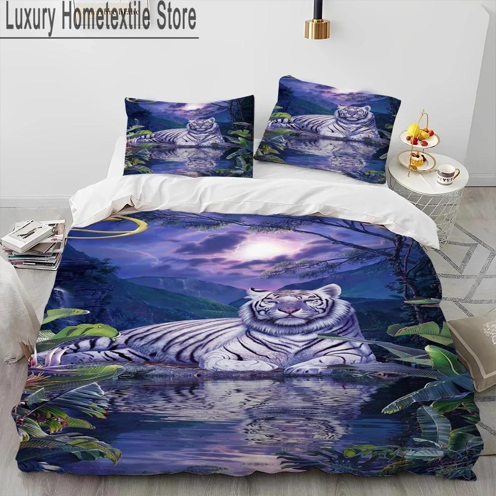 3D Tiger Leopard Wolf Animal Luxury Comforter Bedding Set,Duvet Cover Bed Set Quilt Cover Pillowcase,King Queen Size Bedding Set