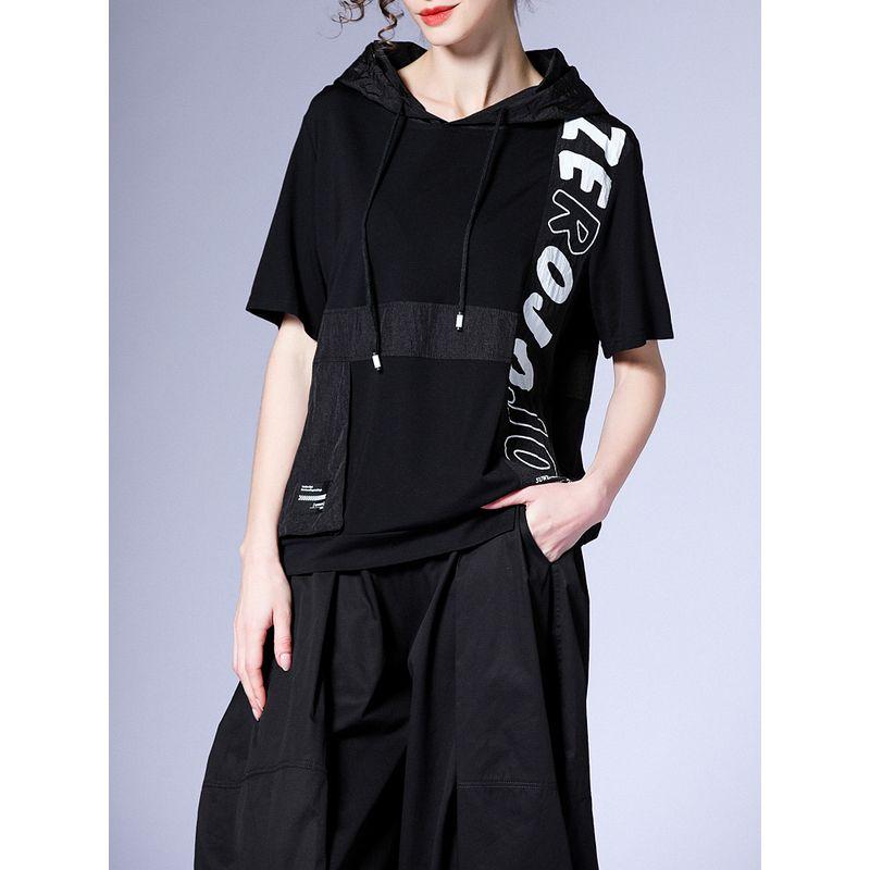 

Модный пуловер с капюшоном и принтом, со шнурком, летняя одежда Black M