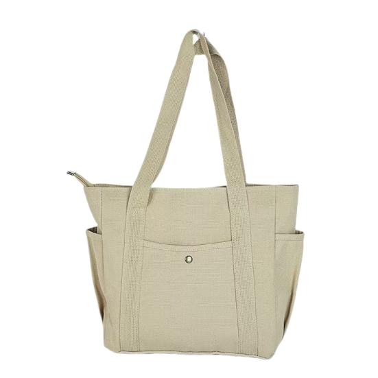 Women Canvas Shoulder Bag Heavy Duty Work Tote with Side Pockets Zip Closure Handbag for Travel Shopping Commuting Gym
