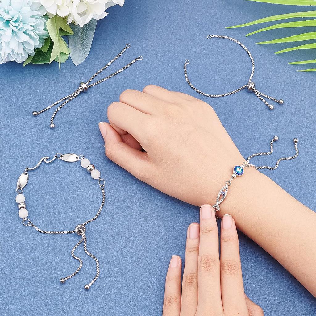 UNICRAFTALE 10pcs 9"(230mm) Stainless Steel Adjustable Slider Bracelet Metal Bracelet Chain Slider Bracelet Extender Chains with Ball Ends for Women