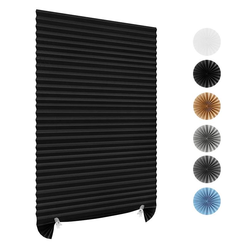 Non-Woven Pleated Blackout Curtains - No-Punch Adhesive, Foldable Design Semi-blackout Black
