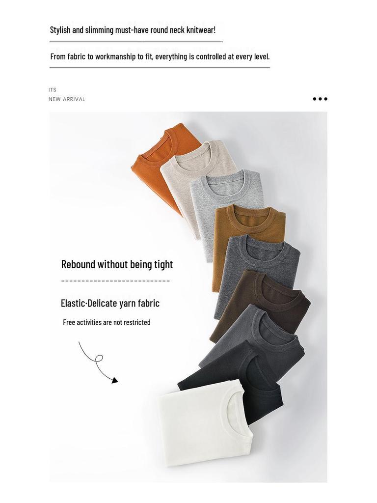 Men’s Solid Color Round Neck Pullover Sweater - Simple, Versatile Long Sleeve T-Shirt Style