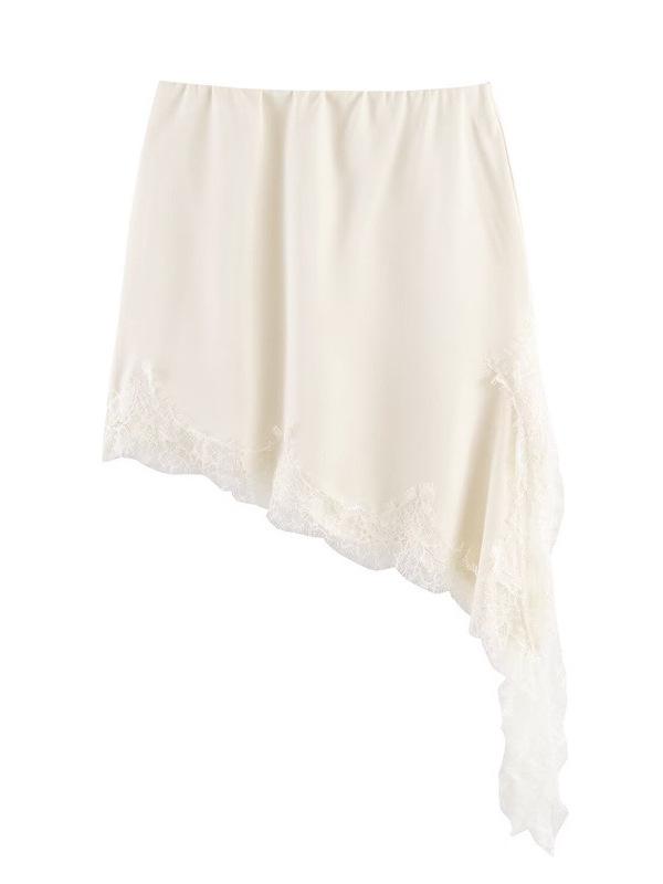 2026 Spring/Summer Women's Asymmetrical Lace Midi Skirt with Irregular Hem