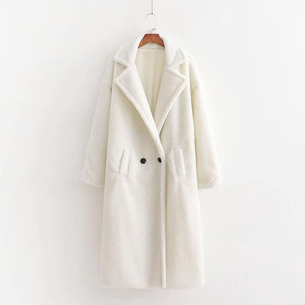 Women Fashion  And Winter Loose Medium Long Windbreaker Lamb Coat