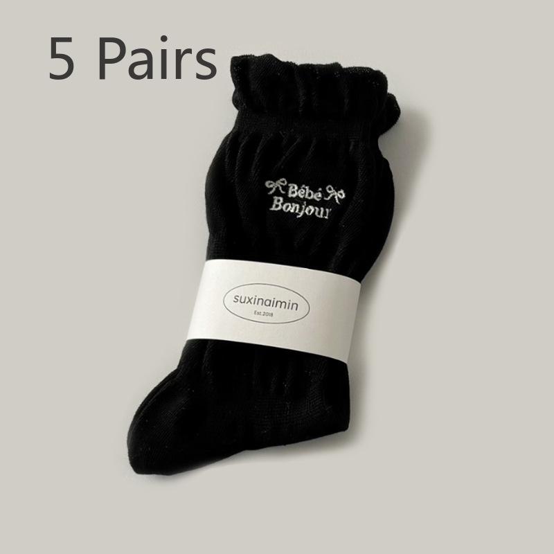 

5 пар модных женских черных носков средней длины с бантом и буквами 5 Pairs чёрный