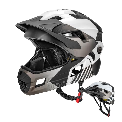 

ROCKBROS Kids Bicycle Helmet, Full Face, Lightweight, CPSC/CE Certified, 2-Way Switchable, Breathable, Adjustable Sizes (S/M), with Brim, for Mountai