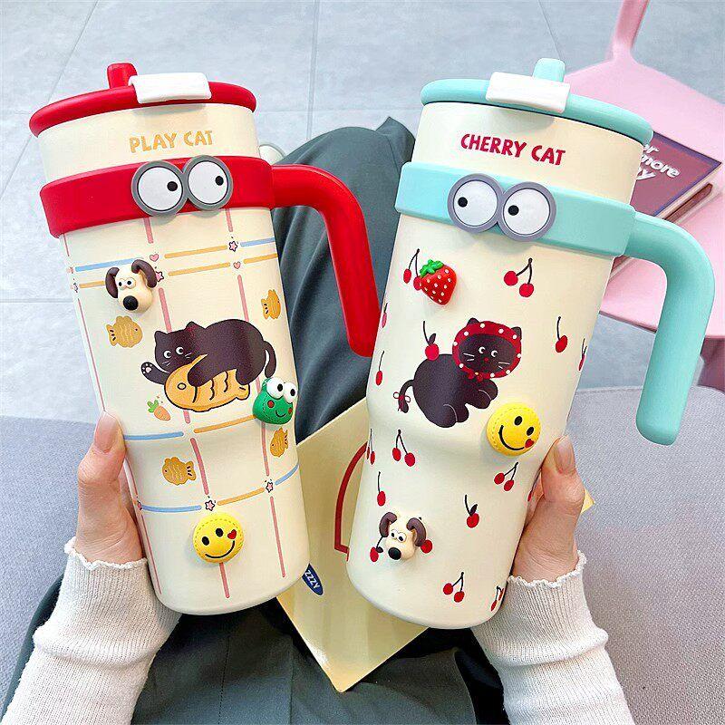 German Canim Kalse [Cartoon Drinking Cup] Good-looking Large Capacity Vacuum Cup Women's Double Drink Straw Cup