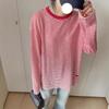 Colorful Striped See-Through Textured T-Shirt - Comfortable to Wear