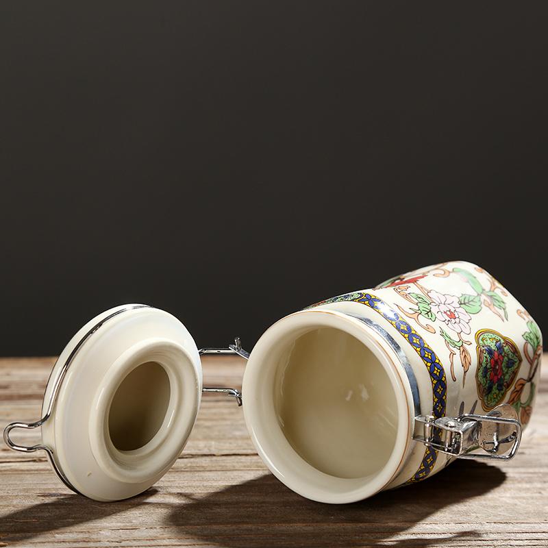 Vintage Geprägtes Blumen-Keramikgefäß Feuchtigkeitsdicht Verschließbar Tee Kaffee Süßigkeitenbehälter Küchen-Gewürzbehälter Porzellan-Handwerk Heimdekoration
