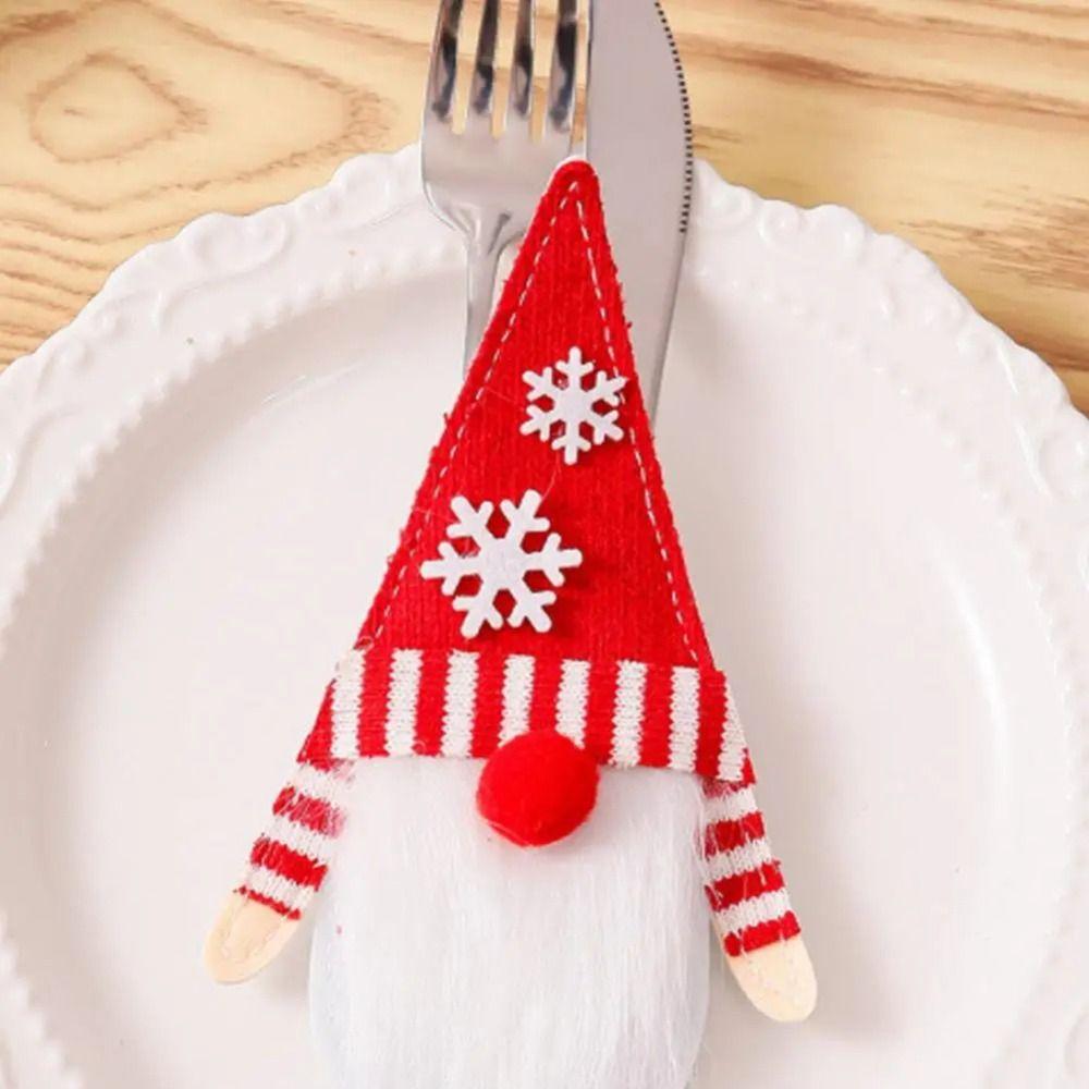 Cute Santa Claus Silverware Holder Faceless Doll Xmas Tableware Storage Bag  Party Favors