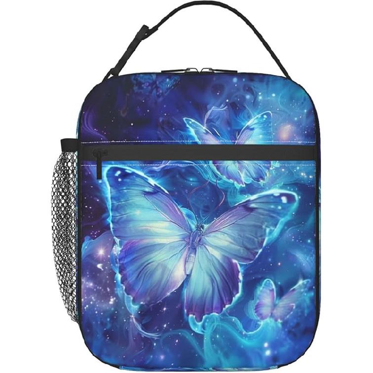 Reusable Butterfly Lunch Box for Kids Girls Boys Women Adult, Insulated Botanical Lunch Bag,Polyester Cooler Retro Handbags Case for School Picnic