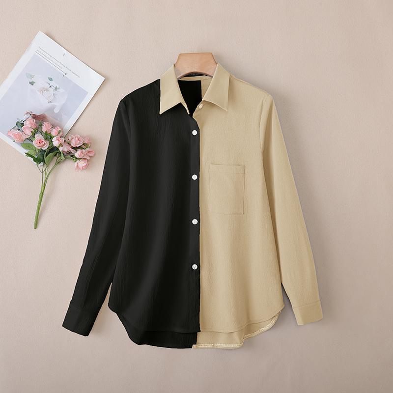 ZANZEA Women Casual Turn Down Collar Loose Long Sleeve Patchwork Blouse