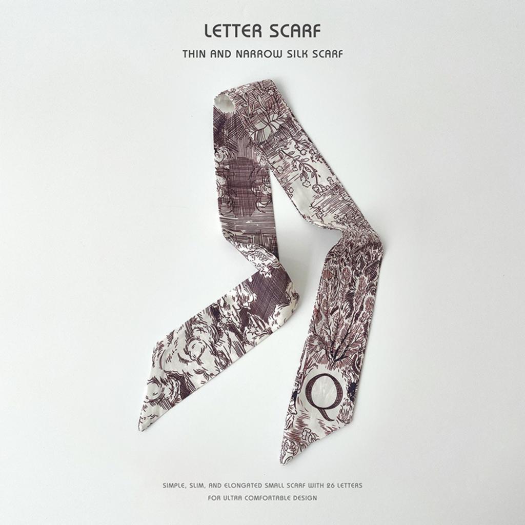 26-letter Floral Print Small Silk Scarf, Narrow And Long, For Tying Hair, Bags, Or As A Gift Decoration.