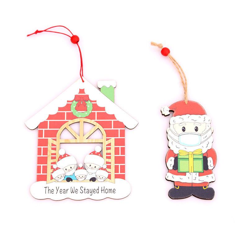 Wood Painted Pendants Christmas Decorations Christmas Tree Pendants Face Mask Pendants for The Elderly