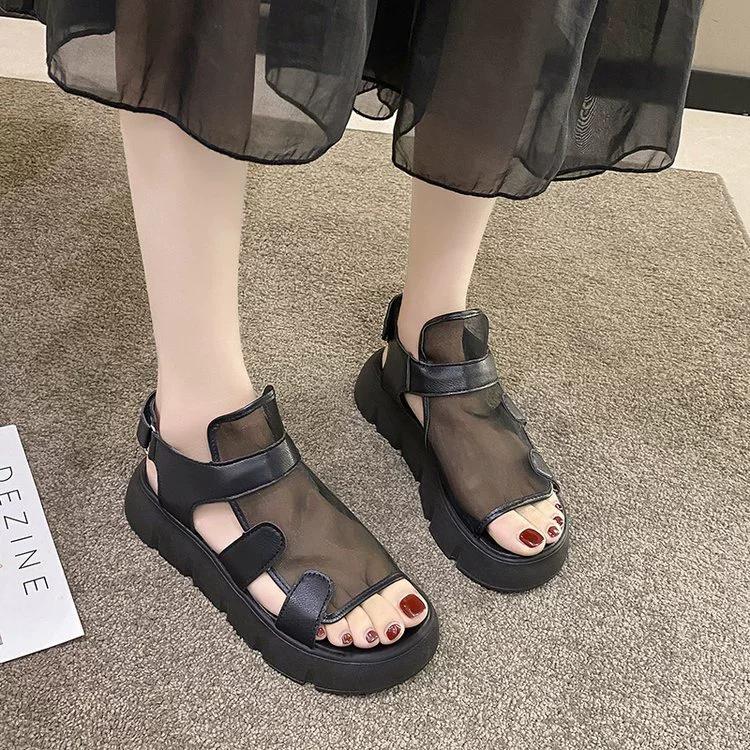 Women's Summer Retro Hollow Out Thick Bottom Sandals Round Head Personalized Design Beach Shoes