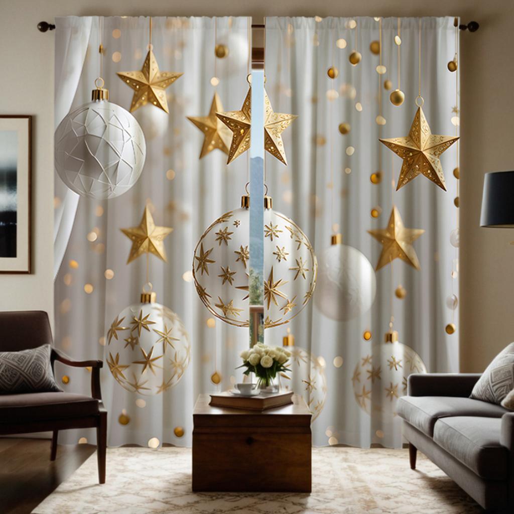 2ks set HD Vánoční atmosféra Star drop ball dekorativní závěs Bílá kravata s digitálním potištěným závěsem Home Decoration style Deco